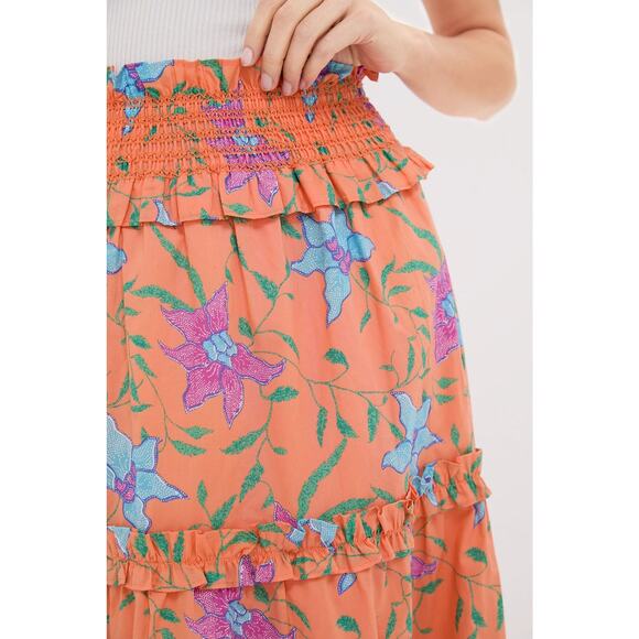 HYACINTH HOUSE Orange Multi Floral Smocked Odette Maxi Skirt Size XS NWT - Picture 7 of 8